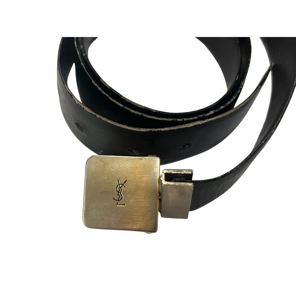 Vintage YVES SAINT LAURENT YSL Gold Silver Belt Buckle Reversible Brown Black - Picture 2 of 4